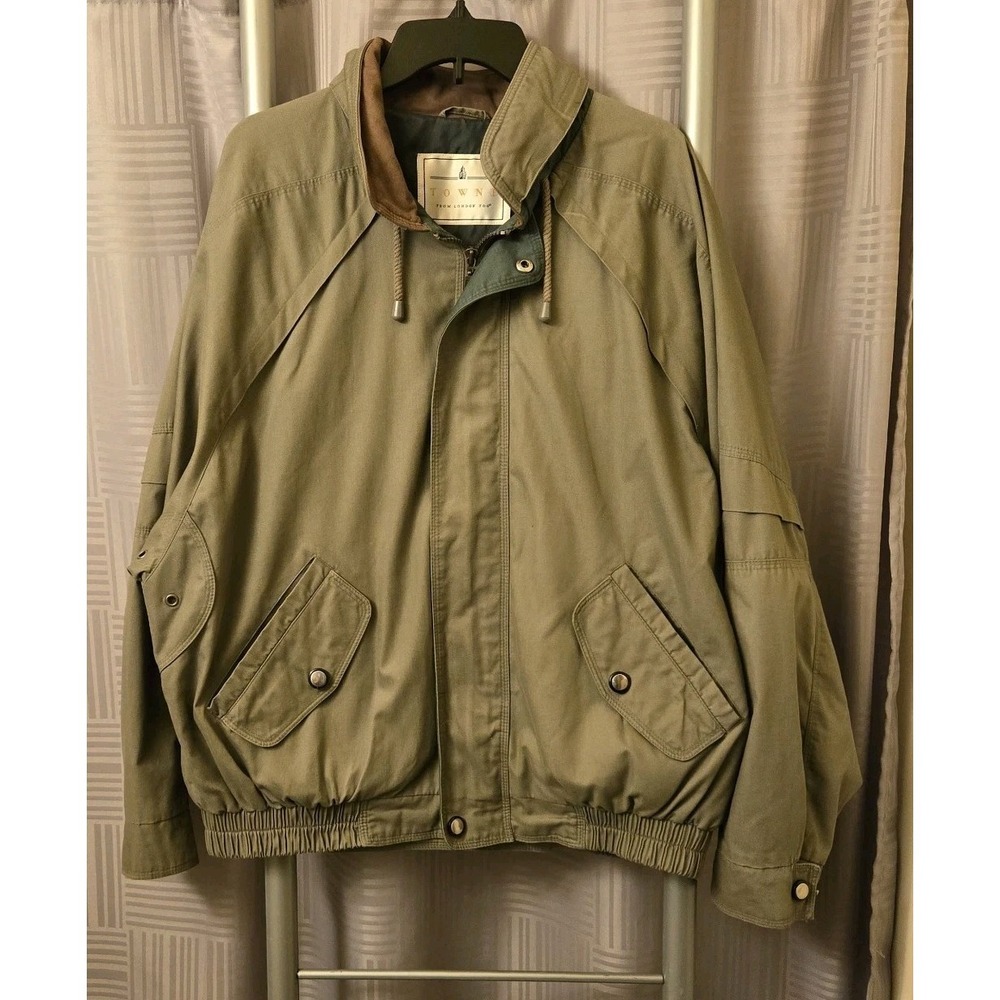 VINTAGE Towne From London Fog 90s Jacket Mens L Large Green Full Zip Windbreaker